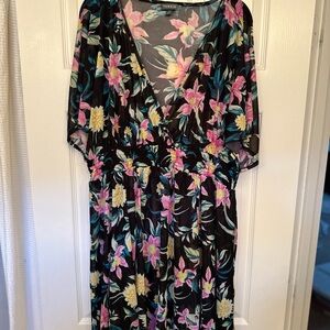 torrid Black Floral Maxi Dress with Pink & Yellow Flowers